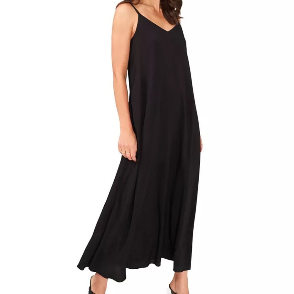 Vince Camuto Women's Black Sleeveless V-Neck Challis Dress Size S